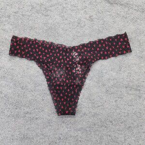 Victoria Secret Panties Womens XL Black Lace Thong Red Hearts